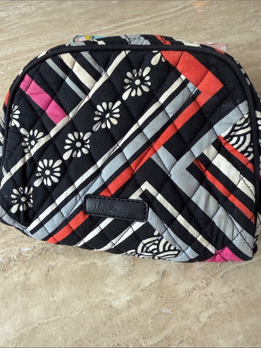 Vera Bradley Minsk Plaid Black Floral Quilted Cosmetic Pouch Retired